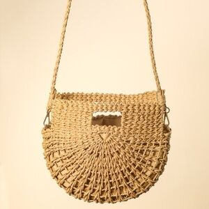 Woven Straw Crossbody Bag in Natural Tan